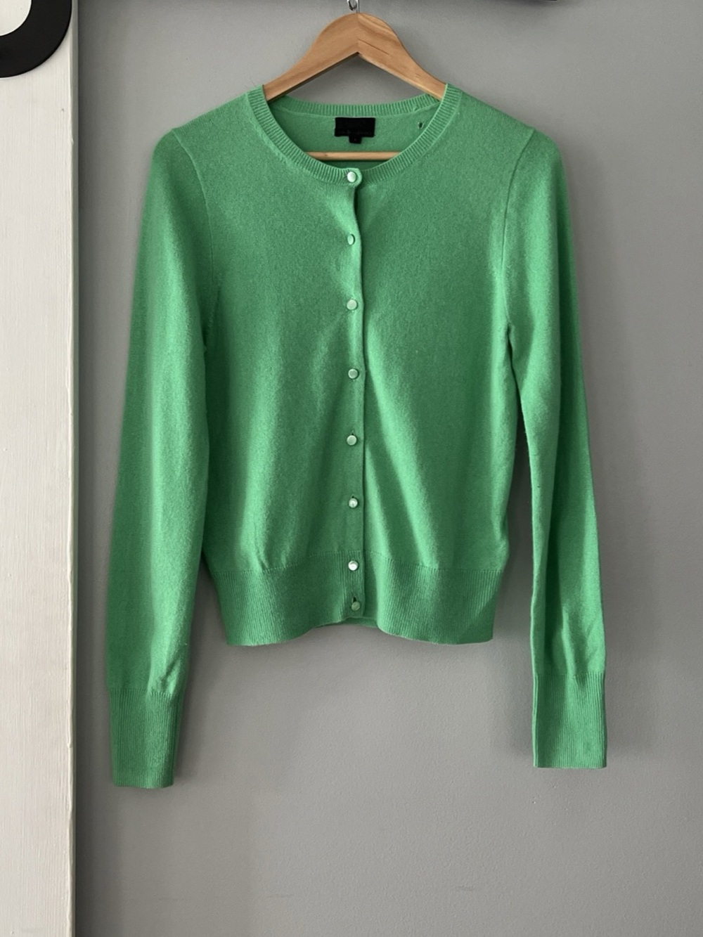 J Crew Collection Italian Cashmere Women’s L Green Button Up Sweater Cardigan